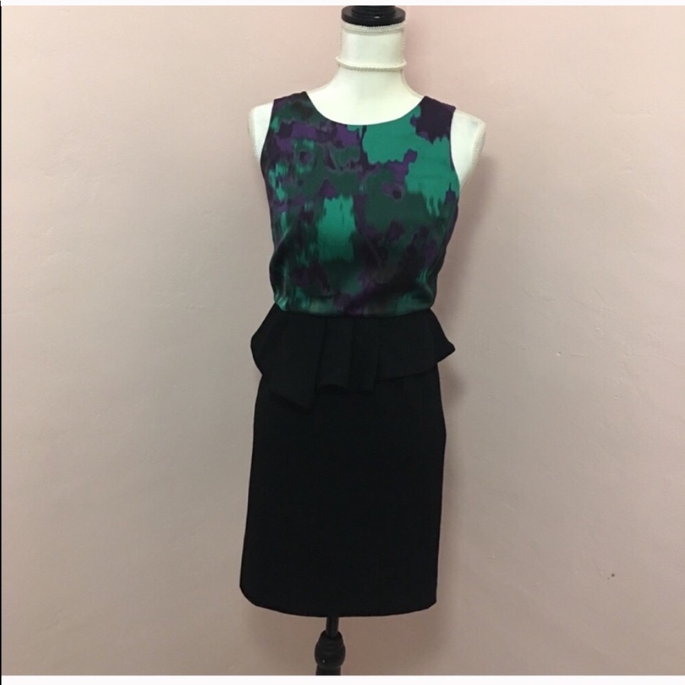 🛑INC Green/Purple Black Peplum Dress Size 4P